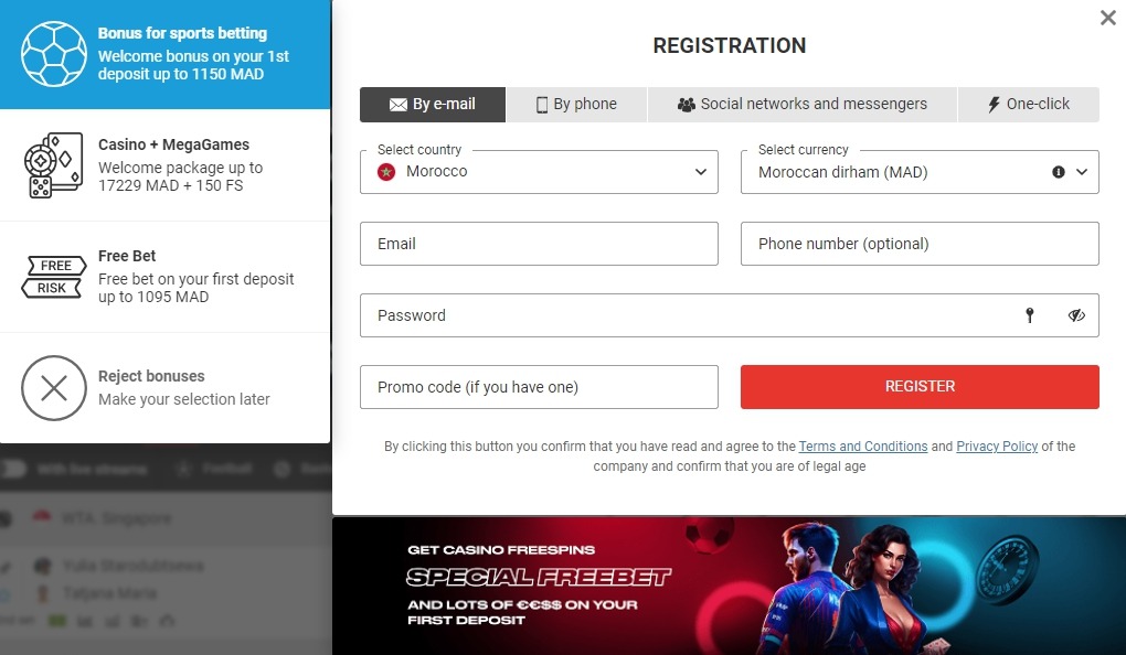 Registration form casino